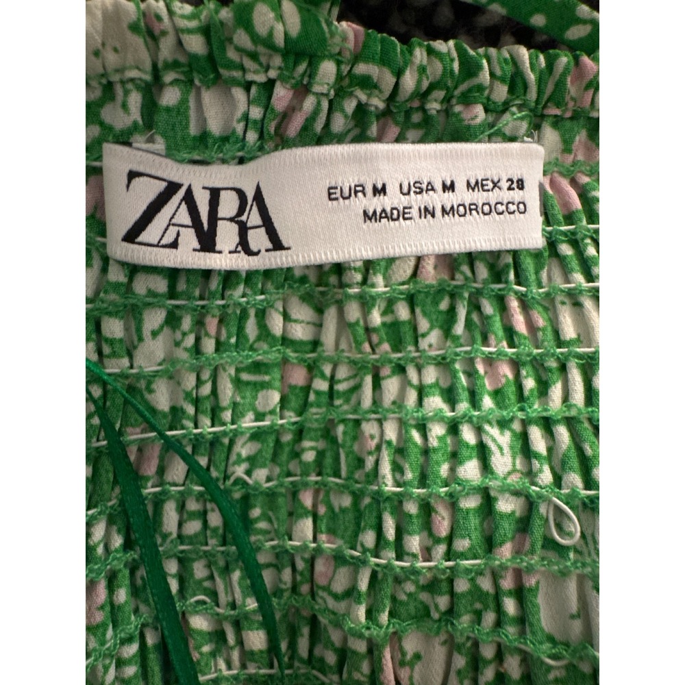 Zara Floral Midi Dress Women M Green Side Slit Cottagecore Wedding Garden Summer - Picture 7 of 7